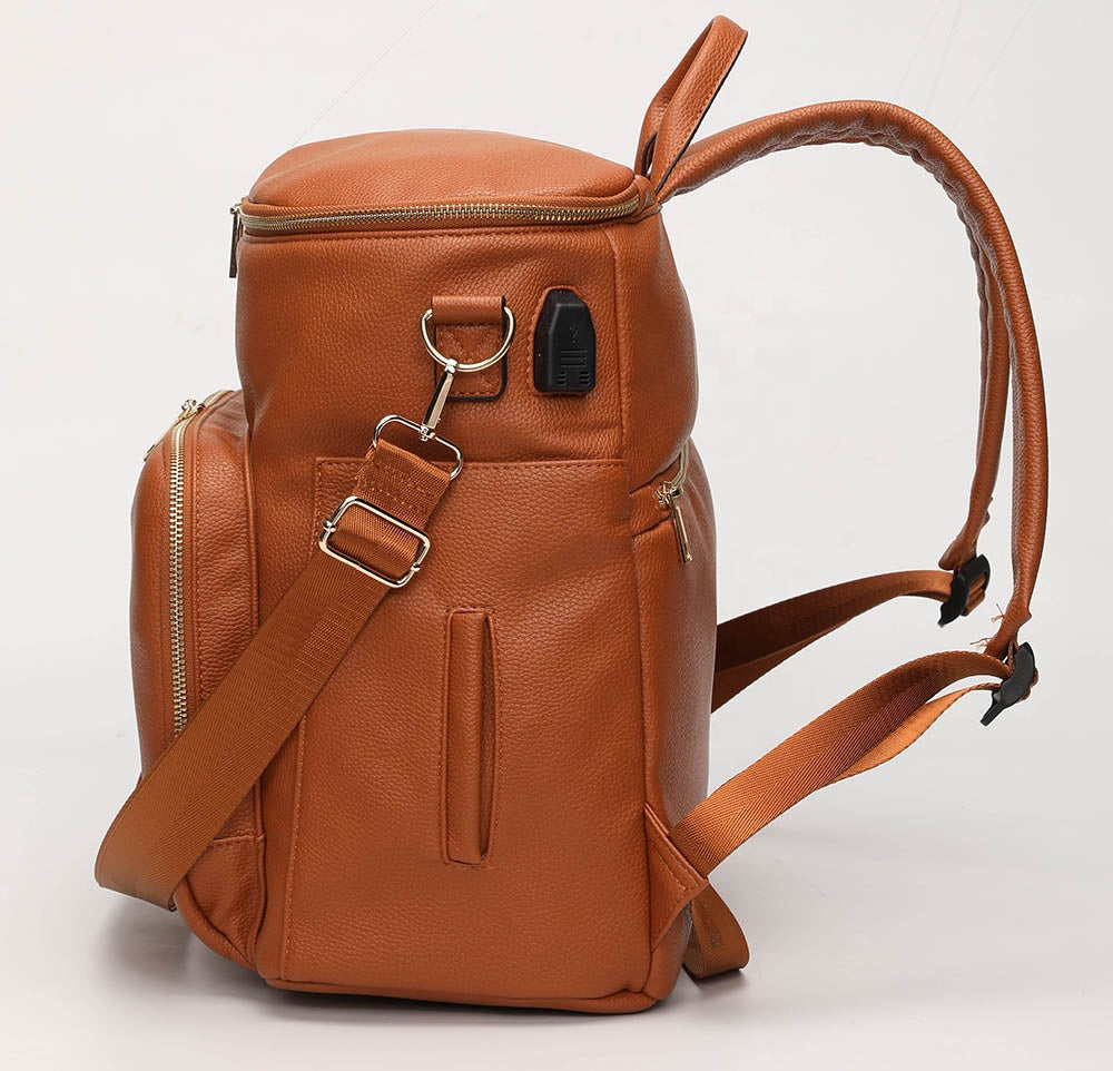 Nappy Bag Backpack Faux Leather Brown