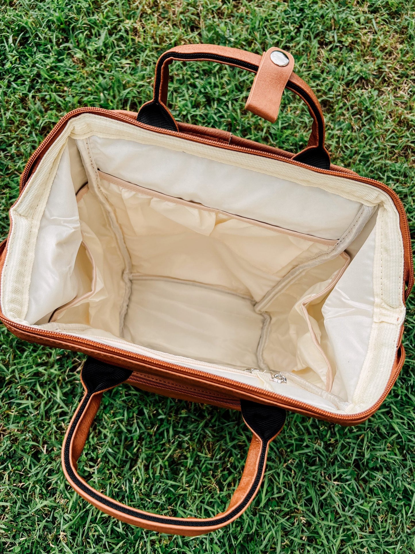 Nappy Bag Backpack Faux Leather Smart Tan Brown