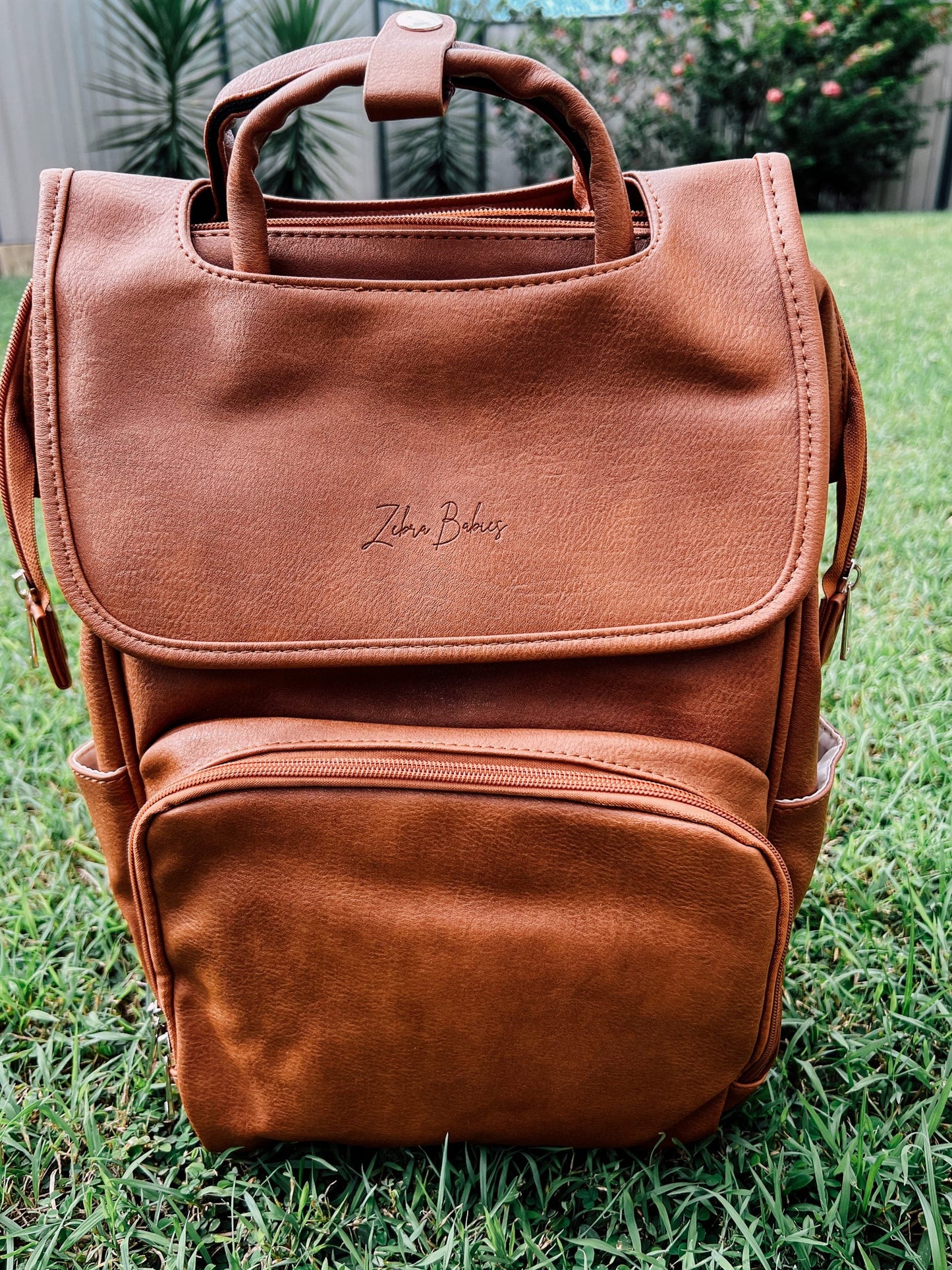 Nappy Bag Backpack Faux Leather Smart Tan Brown