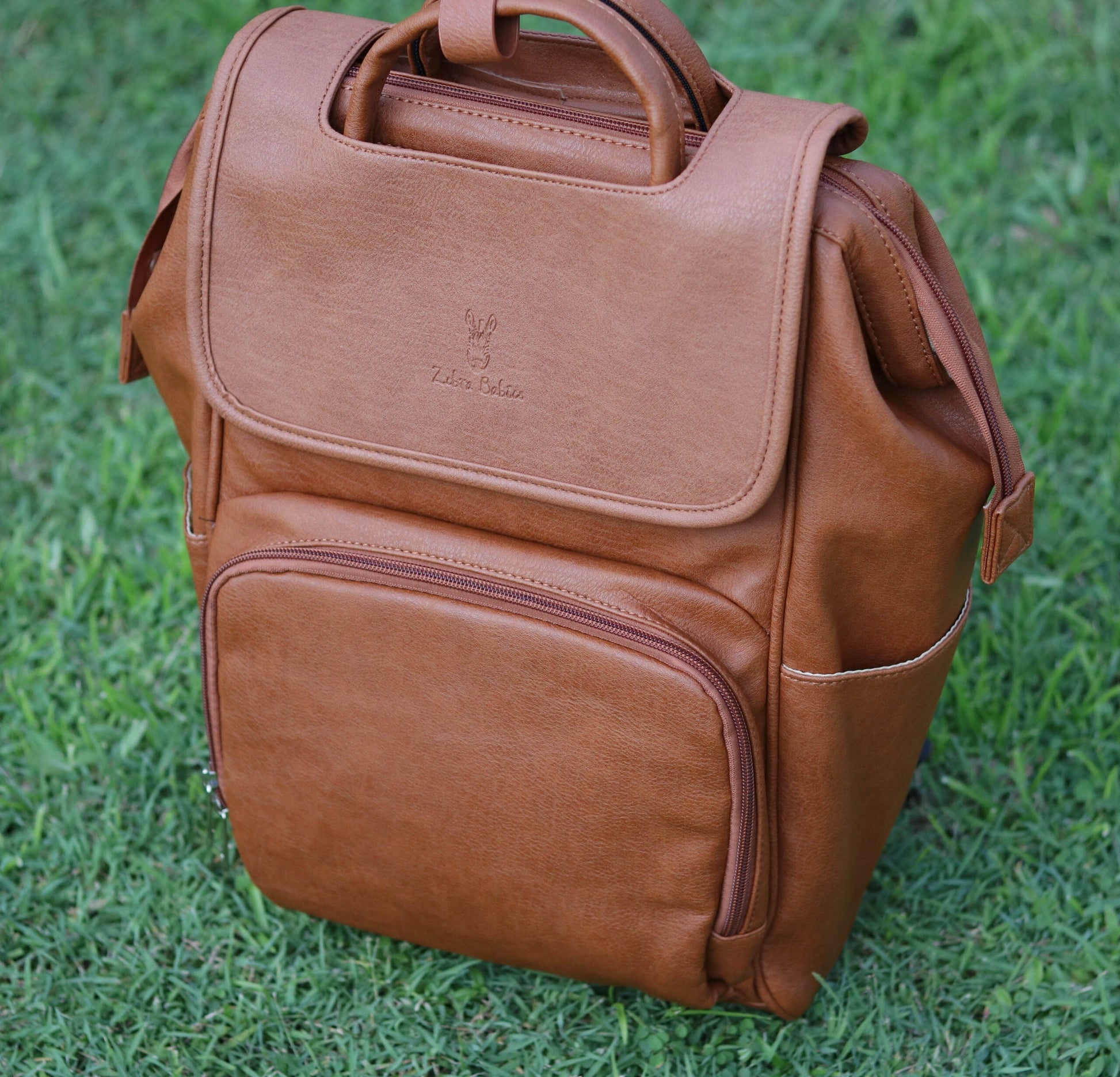 Nappy Bag Backpack Faux Leather Smart Tan Brown