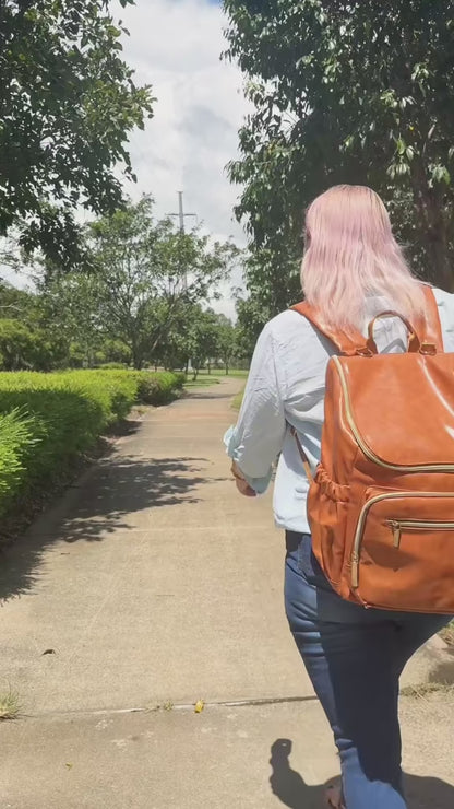Faux Leather Nappy Bag Backpack - Luxe Tan Brown