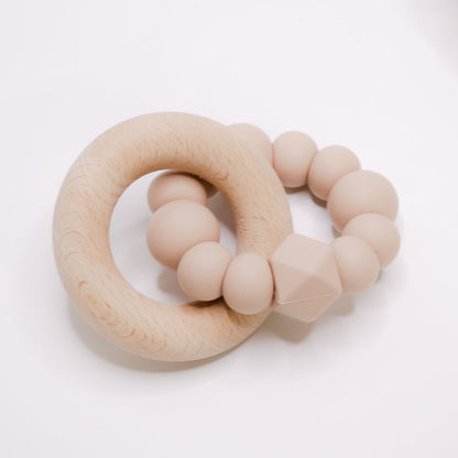 Silicone and Beechwood Teething Ring Classic Teether Toy Oatmeal