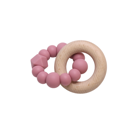 Silicone and Beechwood Teething Ring Classic Teether Toy Vintage Blush