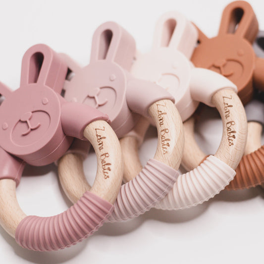 silicone bunny teether rabbit wood bunny rabbit teether teething toy