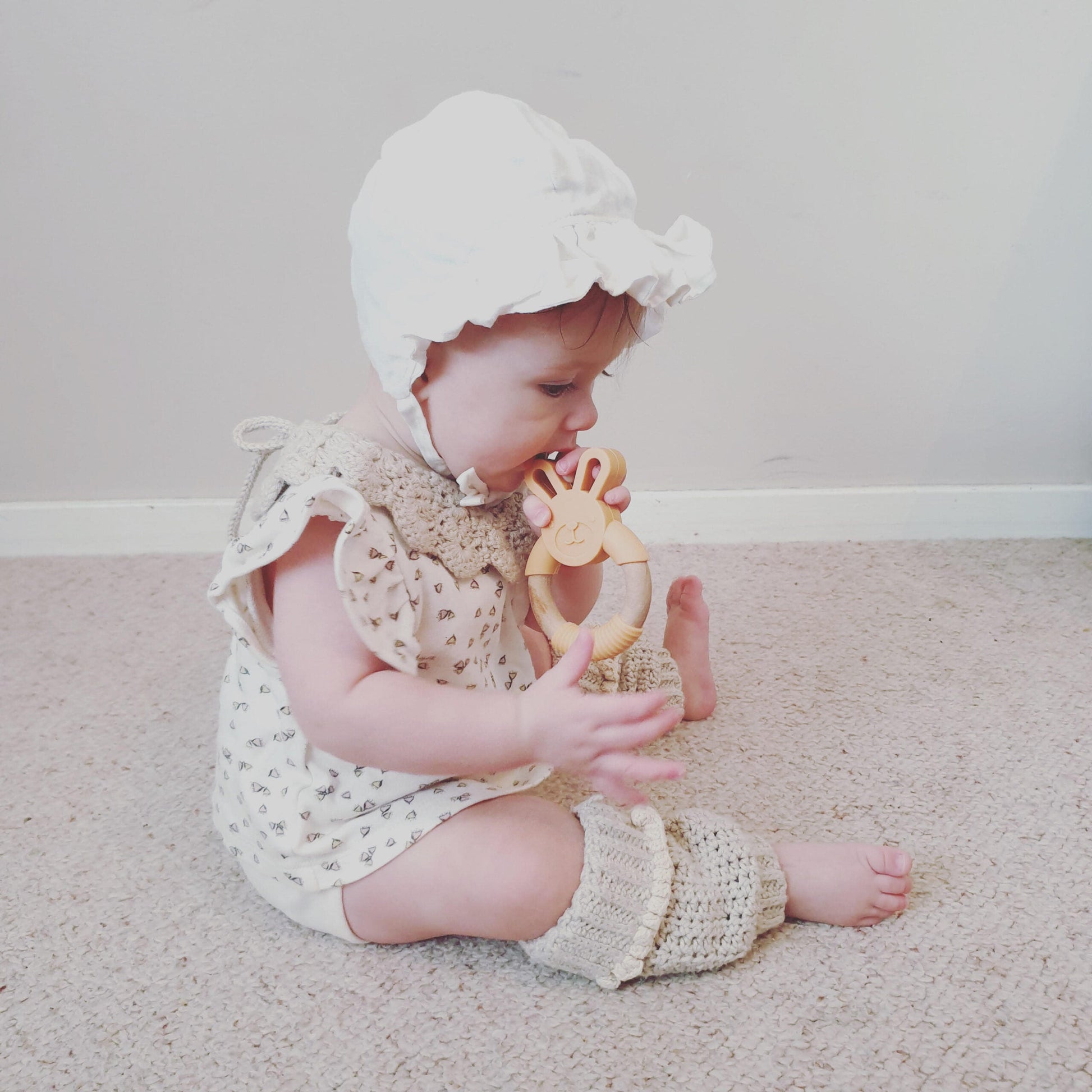 Silicone and Wood Bunny Teether Teething Toy