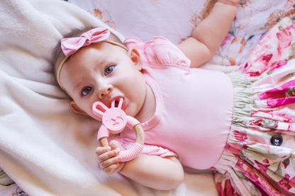 Silicone and Wood Bunny Teether Teething Toy