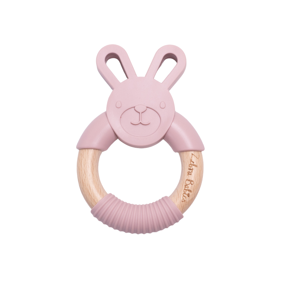 silicone bunny teether rabbit wood bunny rabbit teether teething toy