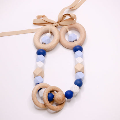 Silicone and Wood Pram Garland Baby Blue, Sapphire & Marble