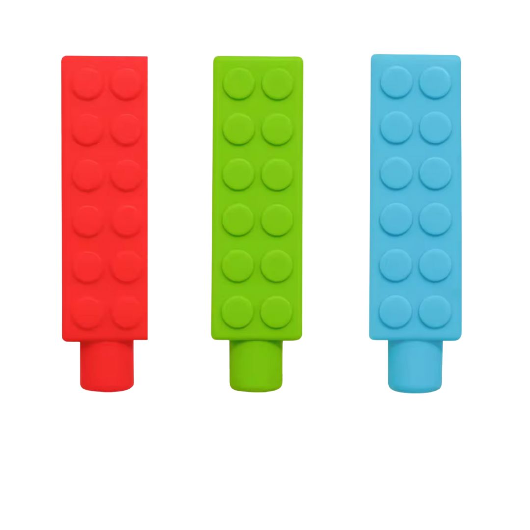 Silicone Sensory Pencil Toppers - Value 3 pack - Brick - Red Green Blue
