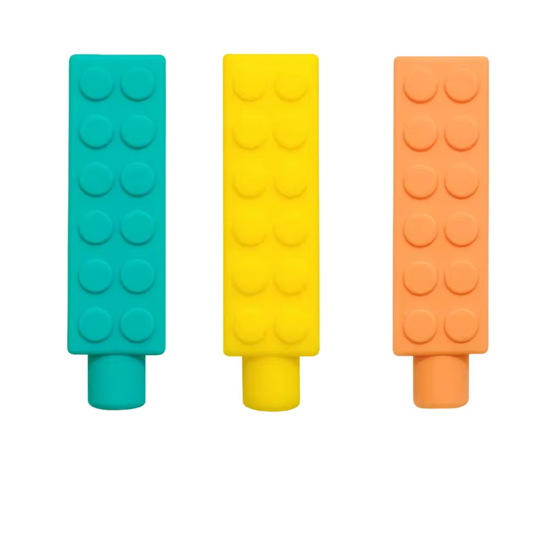 Silicone Sensory Pencil Toppers - Value 3 pack - Brick - Turquoise Yellow Orange
