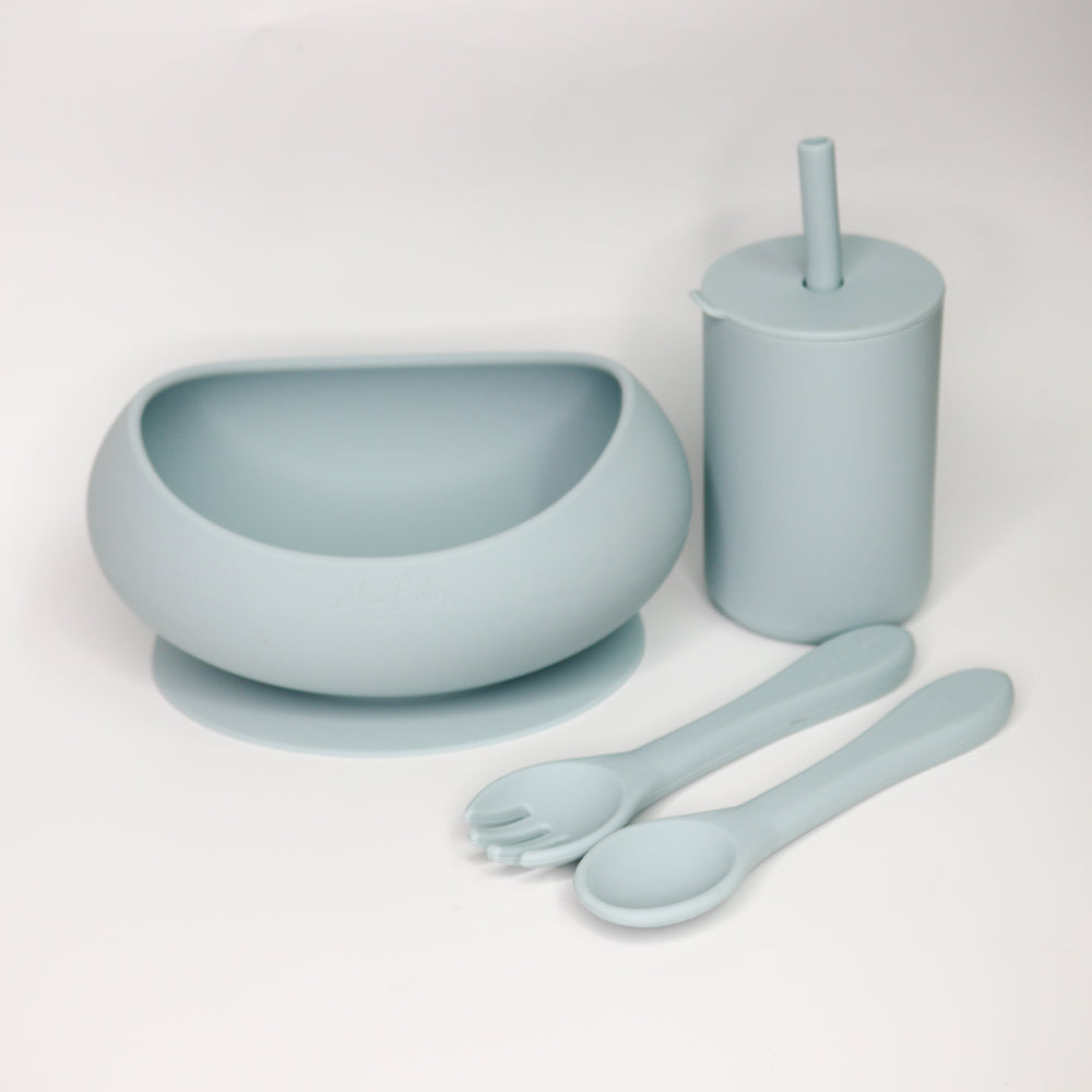 Silicone suction bowl silicone suction plate fork and spoon cutlery Set silicone sippy cup and silicone scoop bib 6pc