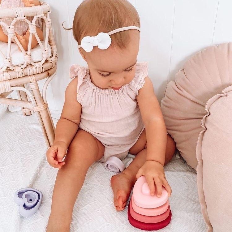 Silicone stacking tower teething toy - Heart star stacking shape toy