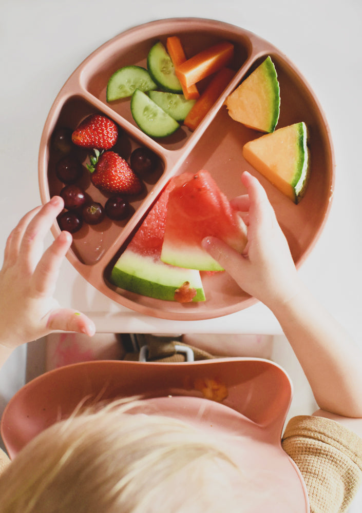 Silicone suction plate with divider Sea Glass