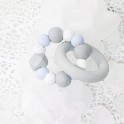 Silicone Teether Teething Ring Pastel Blue Light grey and Granite