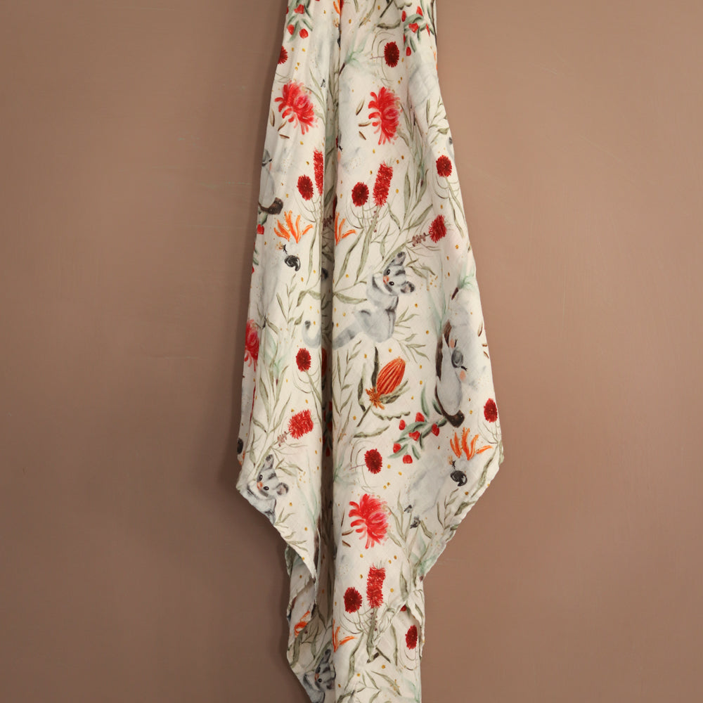 Swaddle Blankets Bamboo Cotton - Australiana baby blanket Australia animals newborn receiving blanket