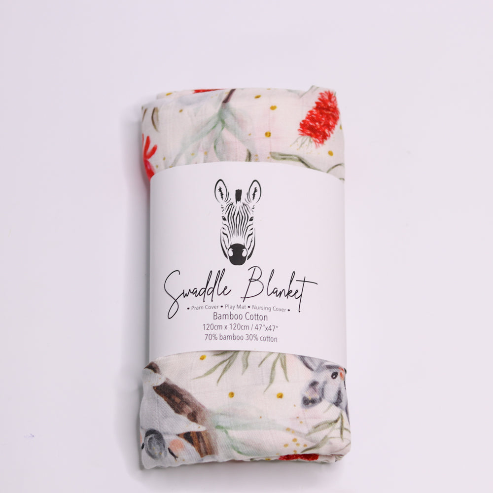 Swaddle Blankets Bamboo Cotton - Australiana baby blanket Australia animals newborn receiving blanket