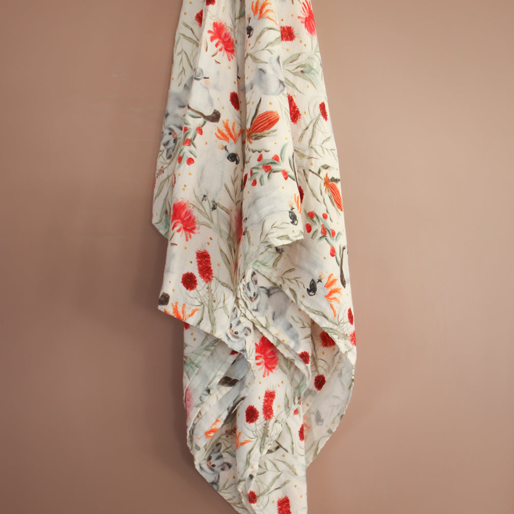 Swaddle Blankets Bamboo Cotton - Australiana baby blanket Australia animals newborn receiving blanket