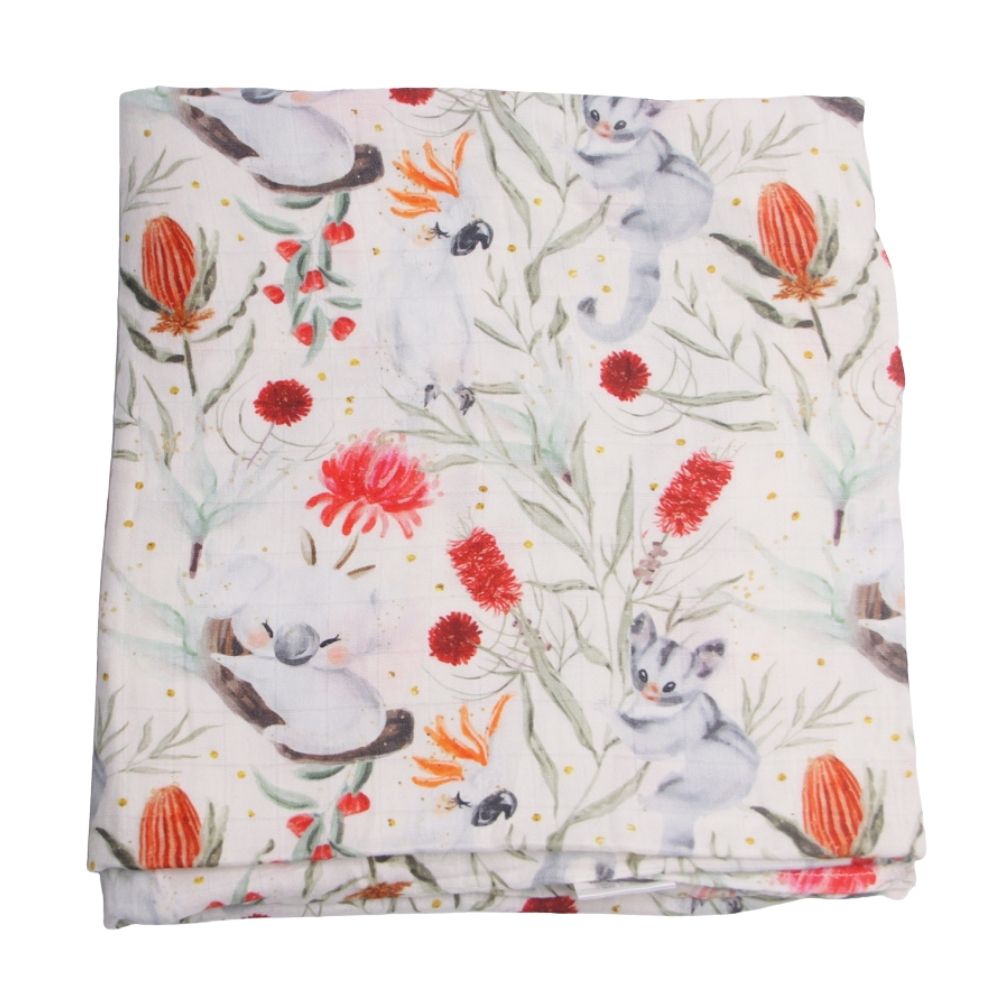 Swaddle Blankets Bamboo Cotton - Australiana baby blanket Australia animals newborn receiving blanket