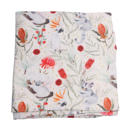 Swaddle Blankets Bamboo Cotton - Australiana baby blanket Australia animals newborn receiving blanket