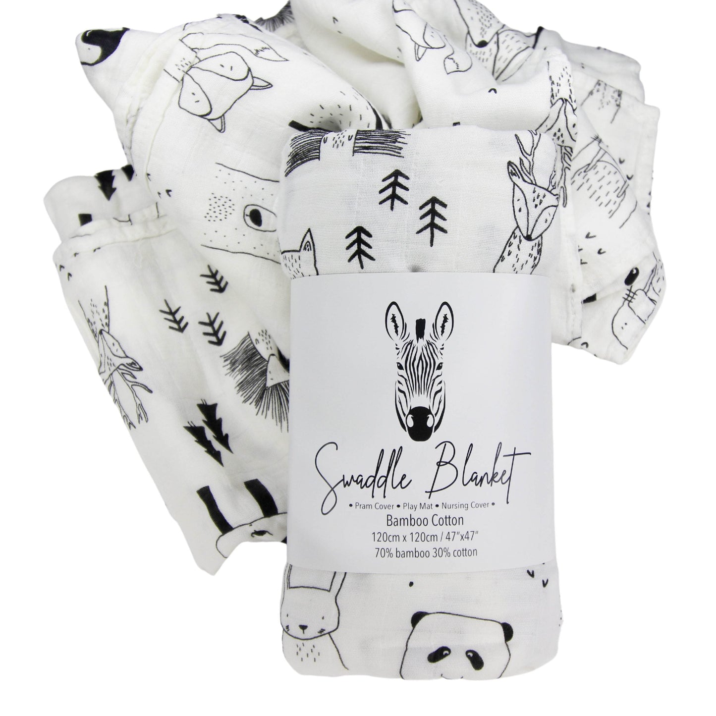 Swaddle Blankets Bamboo Cotton 120cm x 120cm Soft to touch and gentle against the skin. Our muslin cotton blankets are ideal for swaddling, use as a pram cover, nursing cover, burp cloth or play mat. Measuring 120cm x 120cm and made from organic bamboo cotton muslin, these swaddles are breathable and their generous size makes swaddling easy.