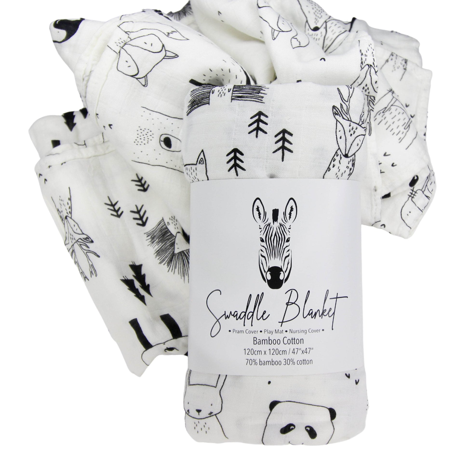 Swaddle Blankets Bamboo Cotton 120cm x 120cm Soft to touch and gentle against the skin. Our muslin cotton blankets are ideal for swaddling, use as a pram cover, nursing cover, burp cloth or play mat. Measuring 120cm x 120cm and made from organic bamboo cotton muslin, these swaddles are breathable and their generous size makes swaddling easy.