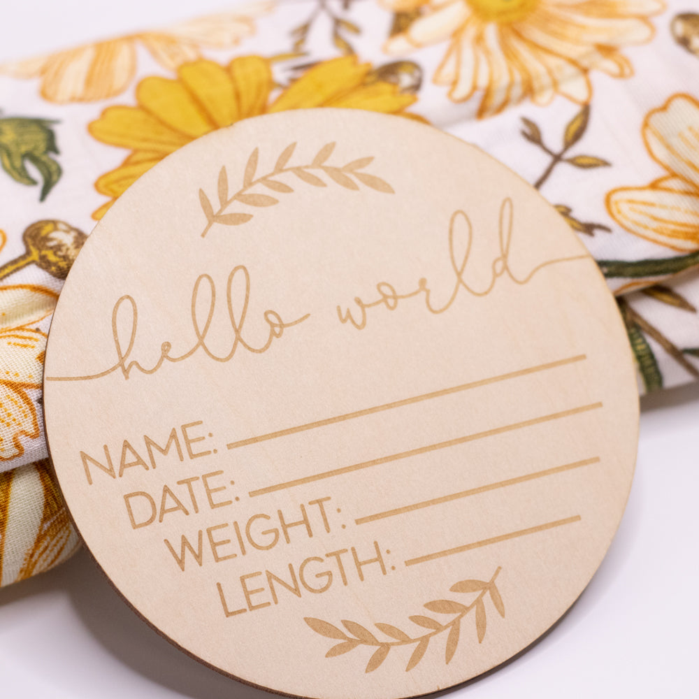 wood birth announcement plaque hello baby wooden birth announcement disc natural nursery