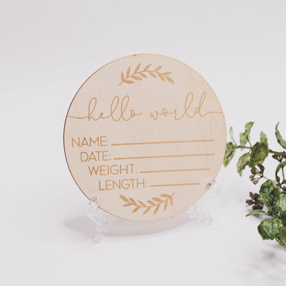 wood birth announcement plaque hello baby wooden birth announcement disc natural nursery