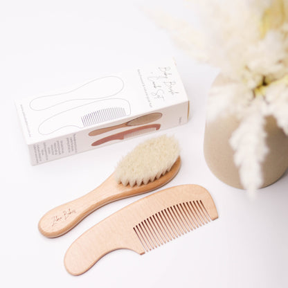 Baby brush set made from beechwood and goat hair personalised with baby name