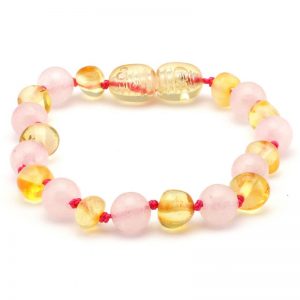 Amber teething Bracelet Multi Lemon & Rose Quartz | 14cm amber bracelet