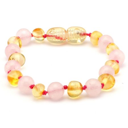 Amber teething Bracelet Multi Lemon & Rose Quartz | 14cm amber bracelet