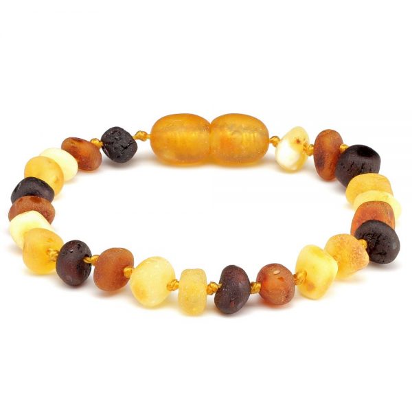 Teething amber beads UK & Ireland. Adjustable bracelet or anklet with blue  apatite beads.