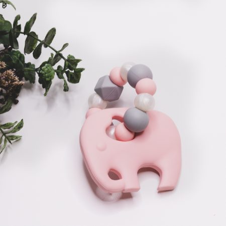 Elephant Silicone Teether, Teething Ring - Pink