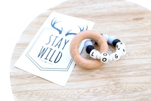 Silicone and Wood Ring Teether - PERSONALISED NAME