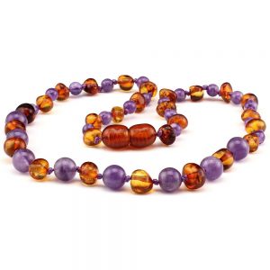 Amber NECKLACE Baby Multi Cognac & Amethyst | 32cm