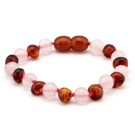 amber teething bracelet cognac and rose quartz