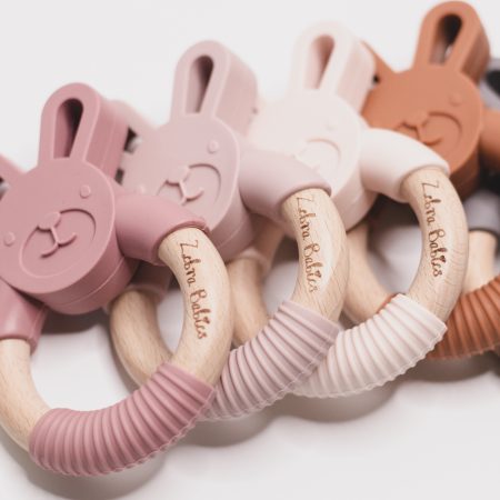 silicone bunny teether rabbit wood bunny rabbit teether teething toy