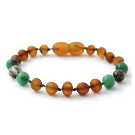 Amber BRACELET Baby RAW Cognac, African Jade & Smokey Quartz | 14cm