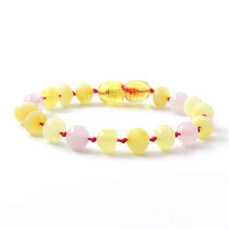 Amber bracelet milky rose quartz NECKLACE Baby Amber Butterscotch Polished, Raw & Rose Quartz | 14cm