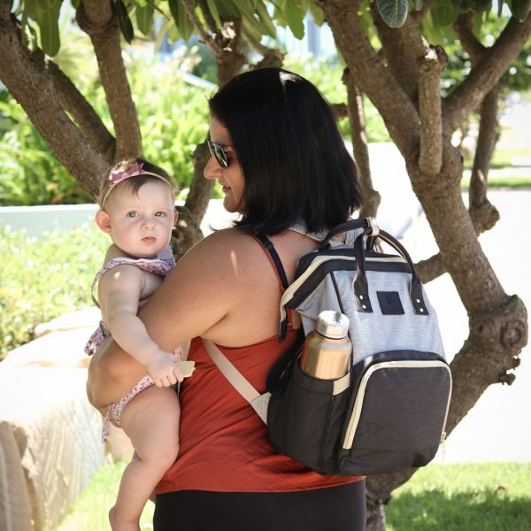 Black and Grey Nappy Bag Backpack Nappy Bag Backpack Grey and Black Australia leather diaper backpack bottle holder afterpay zippay baby essential