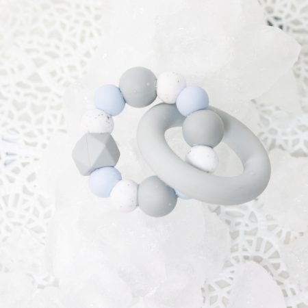 Silicone Teether, Teething Ring - Pastel Blue, Light grey and Granite