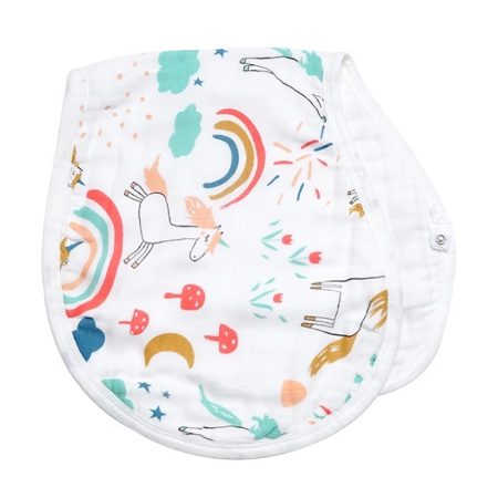 Burp Cloth, Bib Organic Bamboo Cotton - Unicorn Rainbow