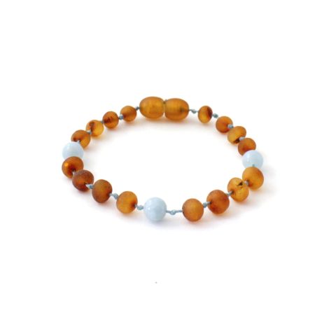 Amber Bracelet Baby Cognac Raw & Aquamarine | 14cm