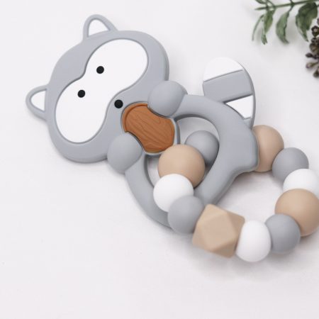 Silicone Raccoon Teether, Teething Ring - Light Grey