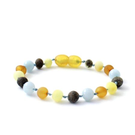 Amber Bracelet Multi Raw & Aquamarine | Baby 14cm