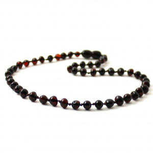 Amber Necklace Teething Necklace Cherry | 32cm Oh our beautiful cherry black amber! Our Amber necklaces imported directly from Lithuania, the home of Baltic Amber and the Baltic Sea, where they are beautiful handmade.Baltic Amber necklaces help with teething symptoms as well as looking great.