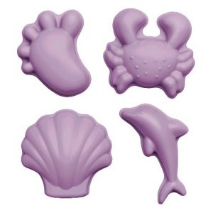 Scrunch Moulds  Scrunch moulds are perfect for making shapes in the sand or just fun bath play. Made of silicone the moulds are easy for small hands to grasp and make sand figures with. They take up very little space so can easily tuck into your beach bag or Scrunch bucket! The set of four moulds come in a foot print, a crab, a shell and a dolphin and come in a drawstring net bag for easy storage and portability. Easy to store – take it on the road or stow at home Washable – easy to keep clean Non-toxic Strong – it’s made to last Durable – it’ll hold its shape and look good for years Made from 100% recyclable food grade silicone