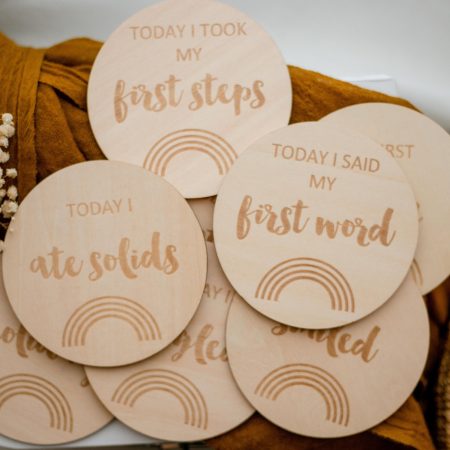 Milestone Discs - I'm New Here to My First wooden wood milestone baby discs