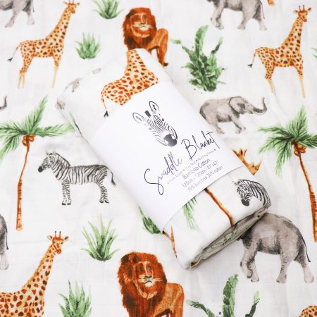 Swaddle Blanket Bamboo Cotton - Safari Animals