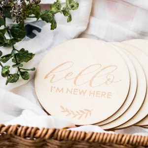 Milestone discs birth announcement Discs wooden - Hello World to 1 Year Old birth announcement discs cards