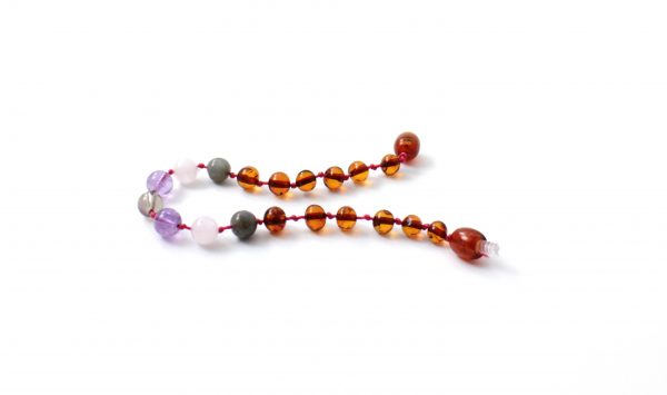 Amber Bracelet Cognac,Rose Quartz, Smoky Quartz, Labradorite and Amethyst | Baby 14cm